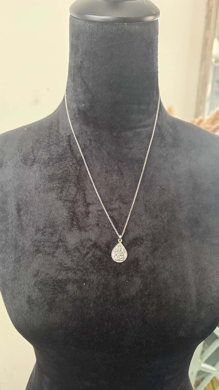 Alex and Ani Sterling Silver Ganesha and Om Teardrop Necklace